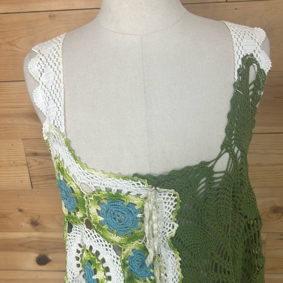 Vintage handmade lace lagenlook layering Gypsy boho bohemian top tank vest Large - Picture 2 of 15